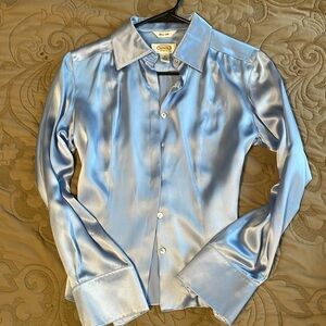 Talbots pure 100% silk light blue button down blouse